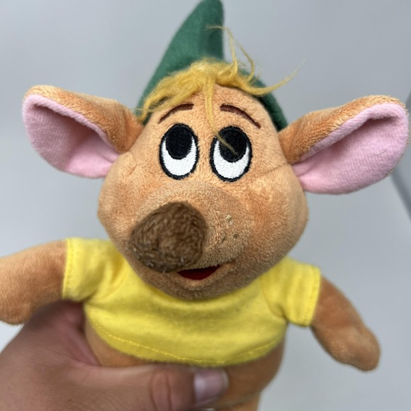 Disney Cinderella Gus Gus Mouse Plush Stuffed Toy Yellow Shirt Green Hat Cute - Picture 6 of 6